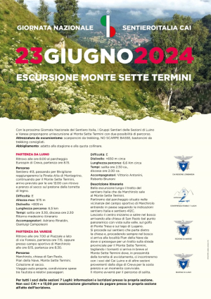 Annullata - Giornata Nazionale SentieroItalia CAI - 23 Giugno 2024 Escursione Monte Sette Termini